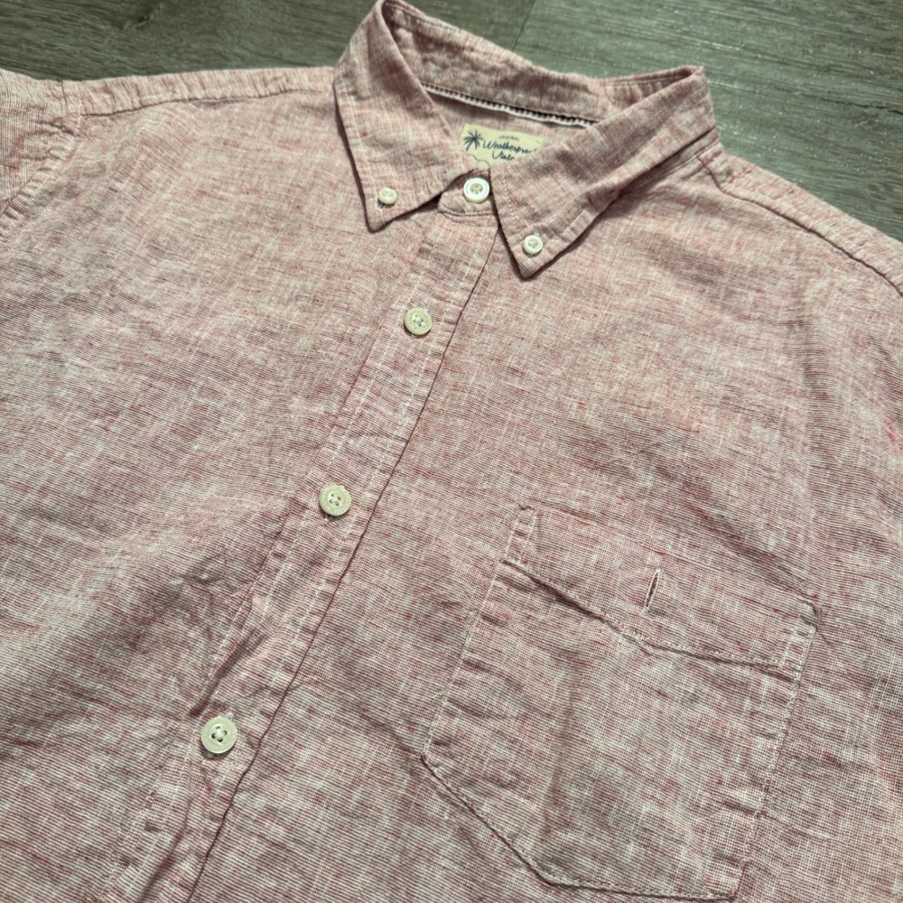 Weatherproof Vintage Shirt Mens XL Pink Red Costal Linen Summer Casual Preppy